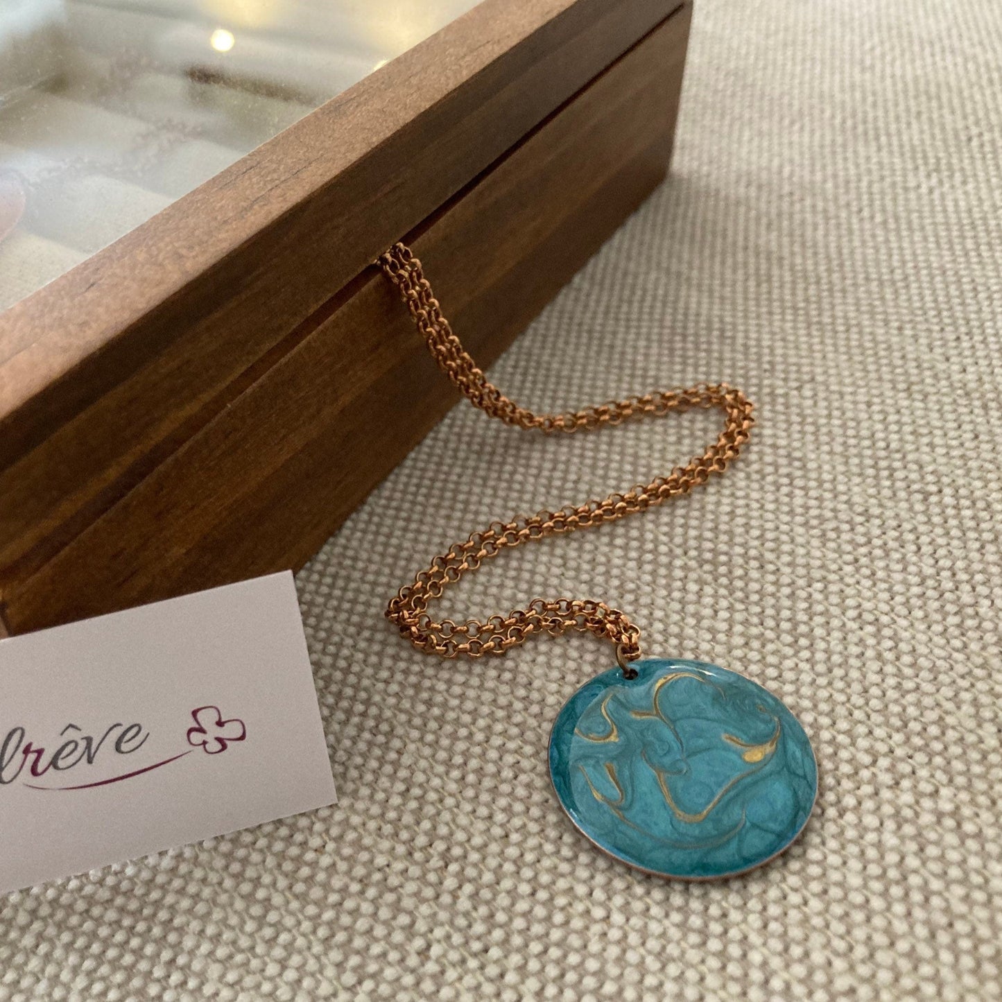 Copper choker necklace with hand painted and vitrified round pendant on both sides.