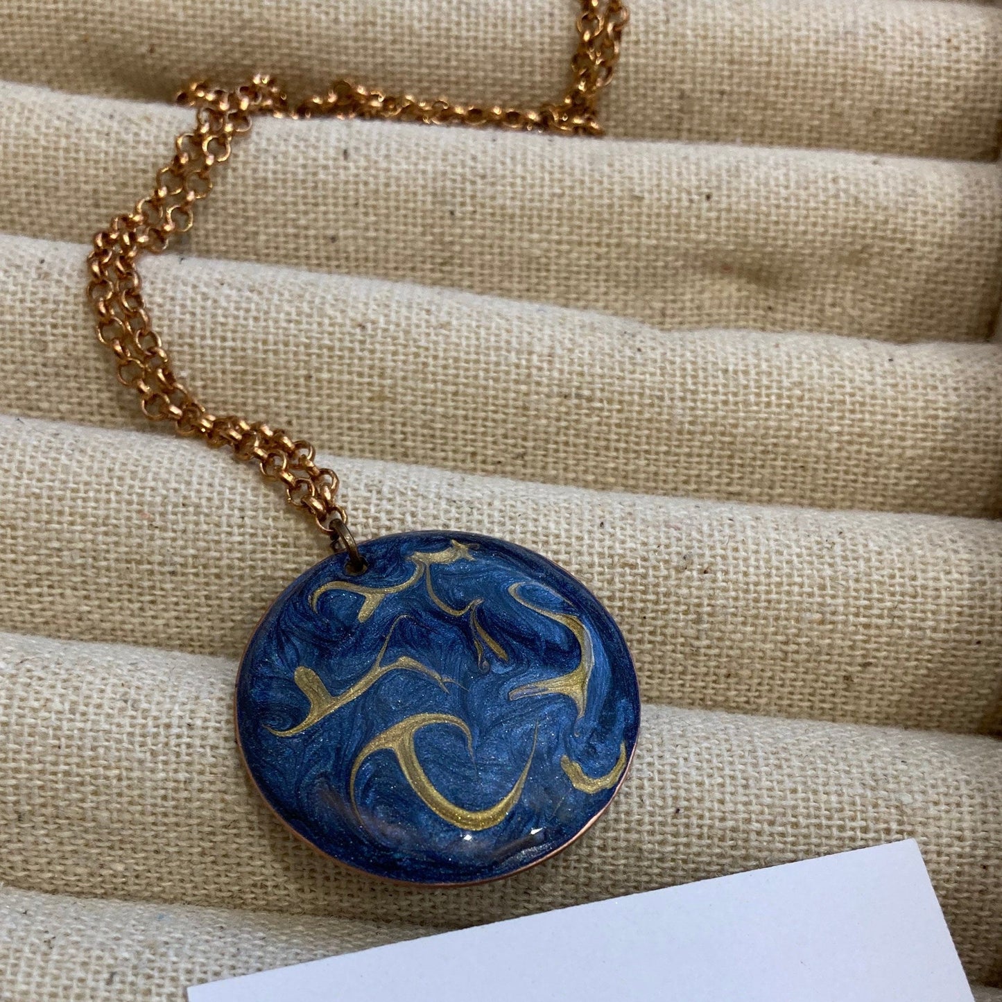 Copper choker necklace with hand painted and vitrified round pendant on both sides.