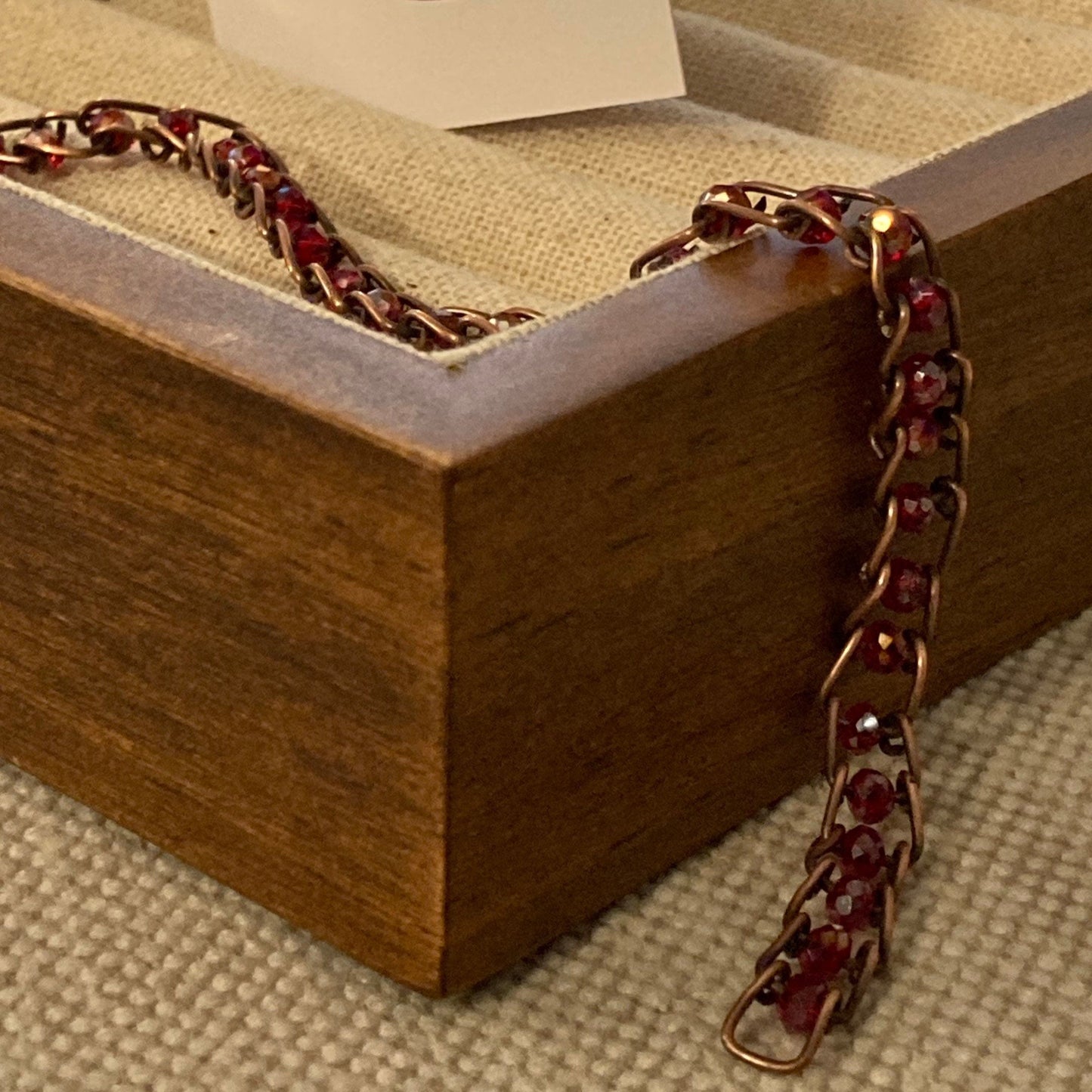 Antiqued copper bracelet, embellished with small crystals