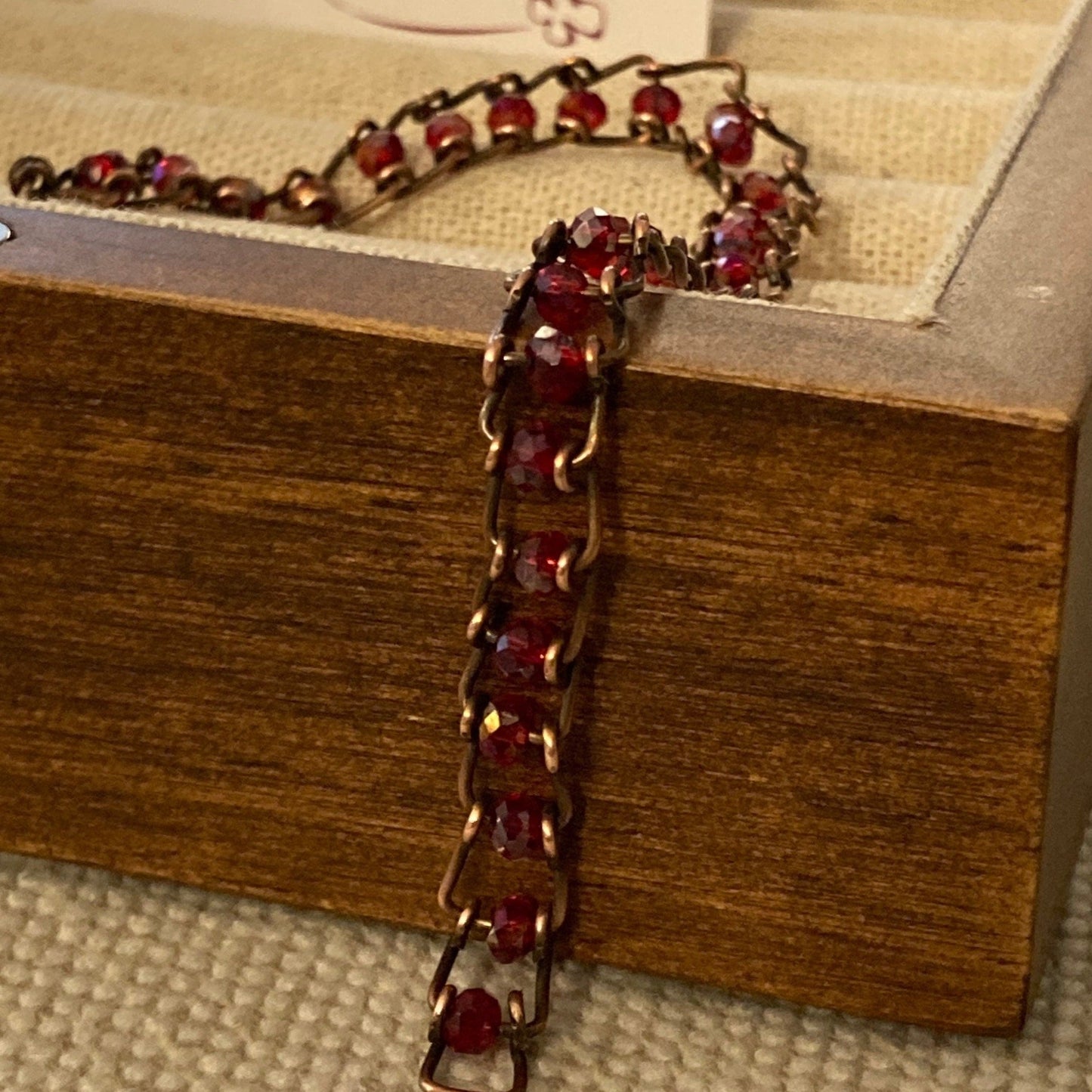 Antiqued copper bracelet, embellished with small crystals