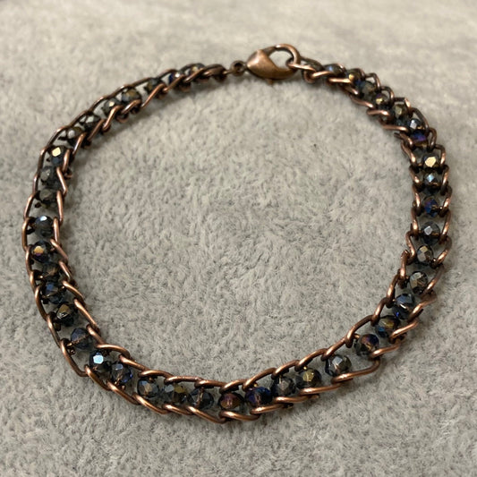 Antiqued copper bracelet, embellished with small crystals