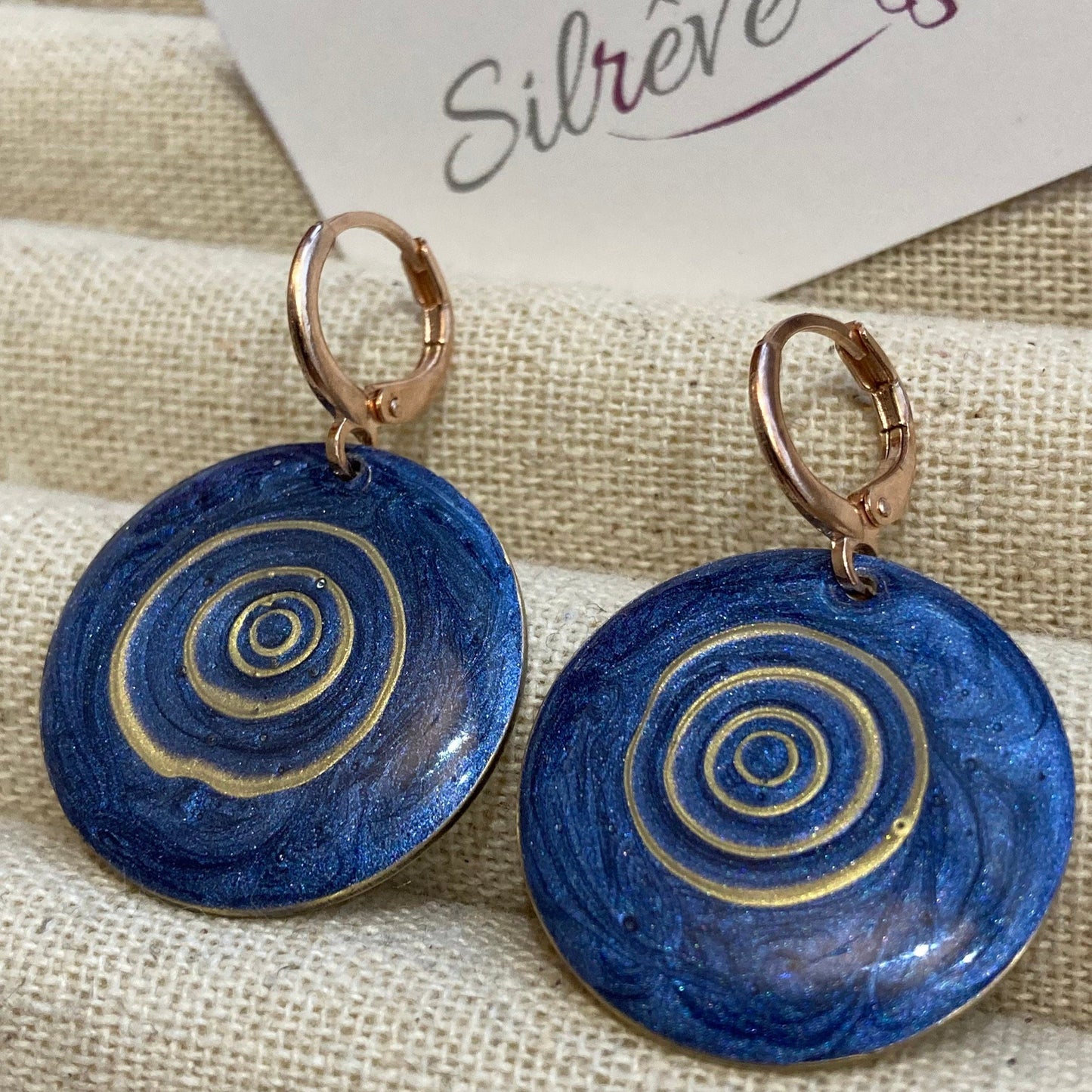 Hand painted pendant earrings on a natural brass base