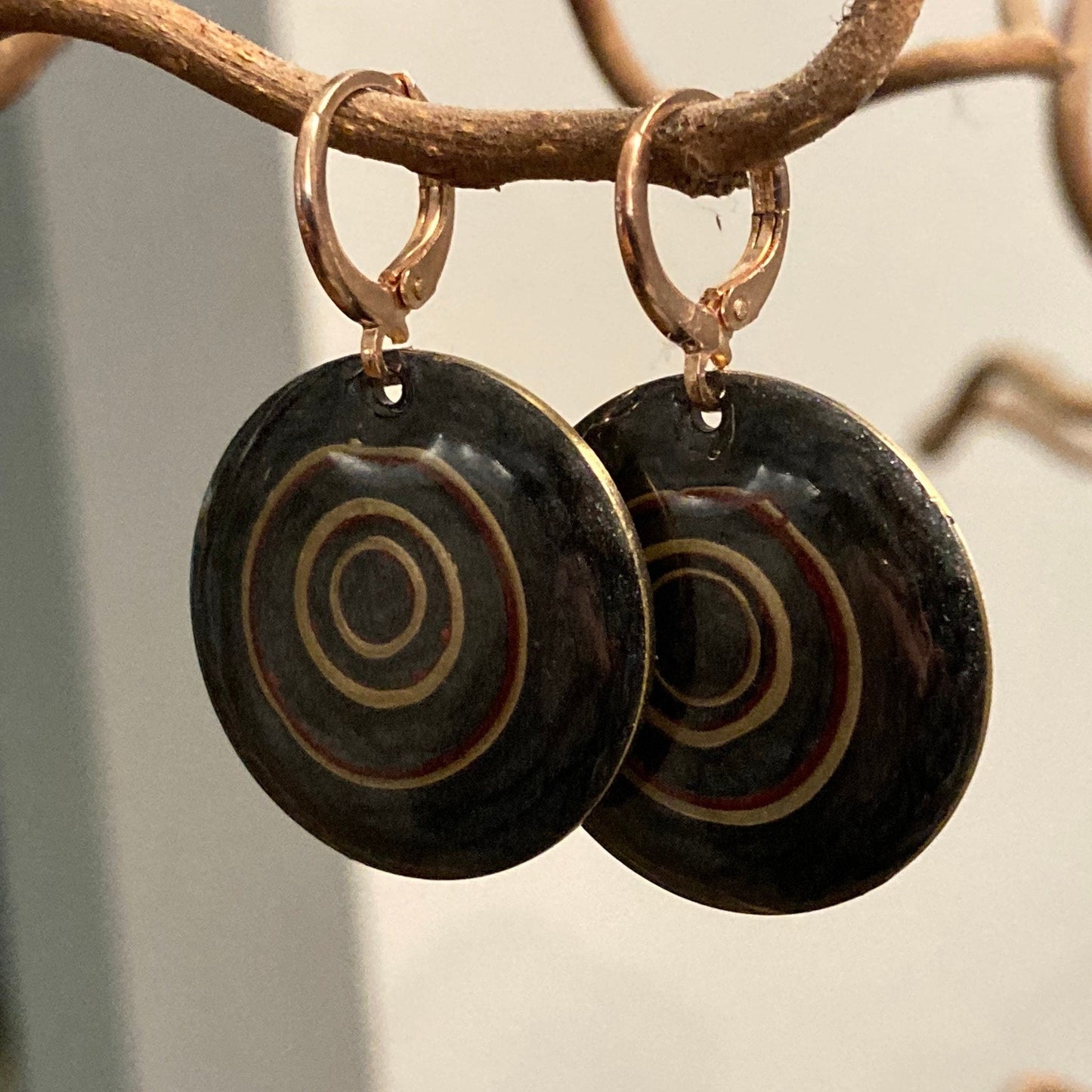 Hand painted pendant earrings on a natural brass base