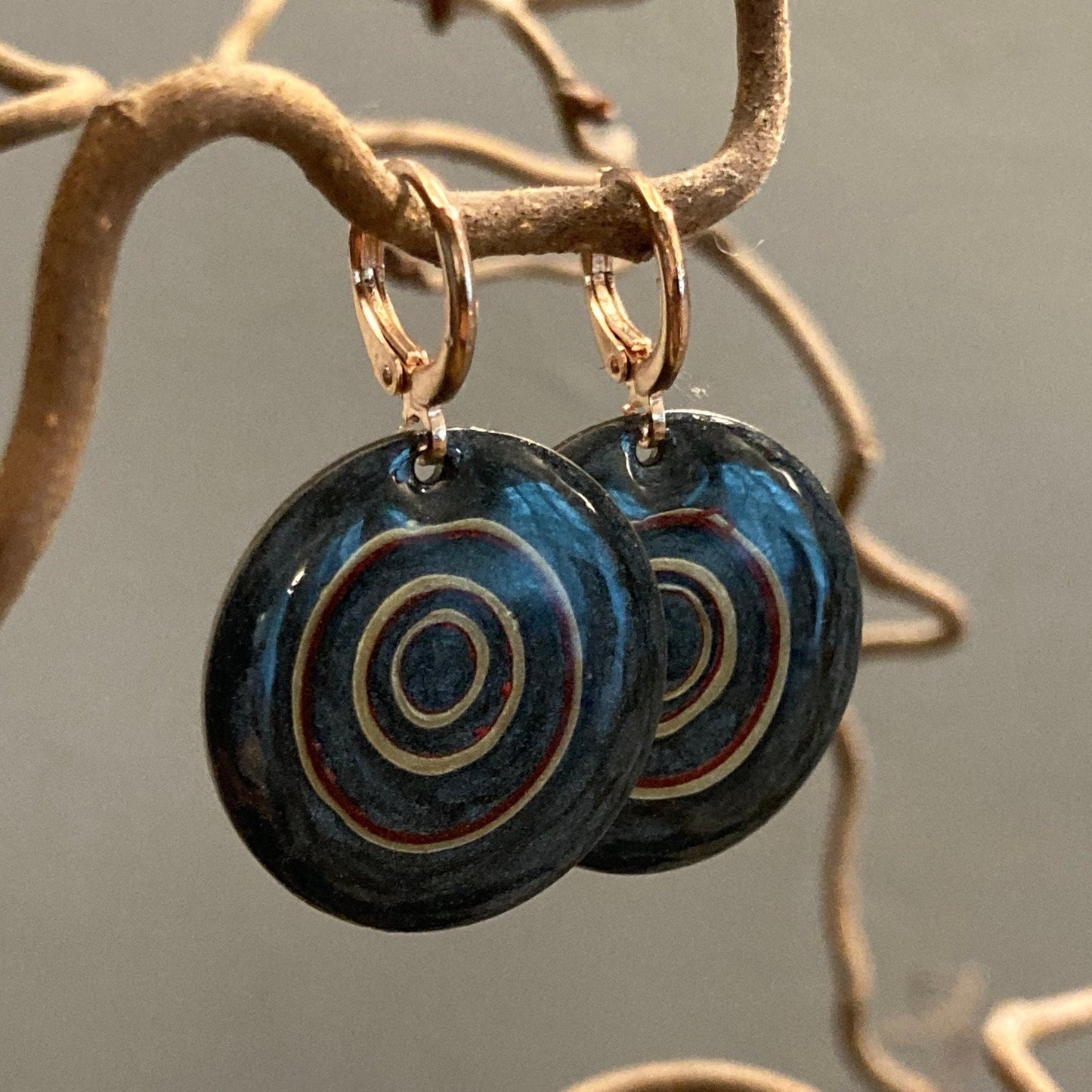Hand painted pendant earrings on a natural brass base