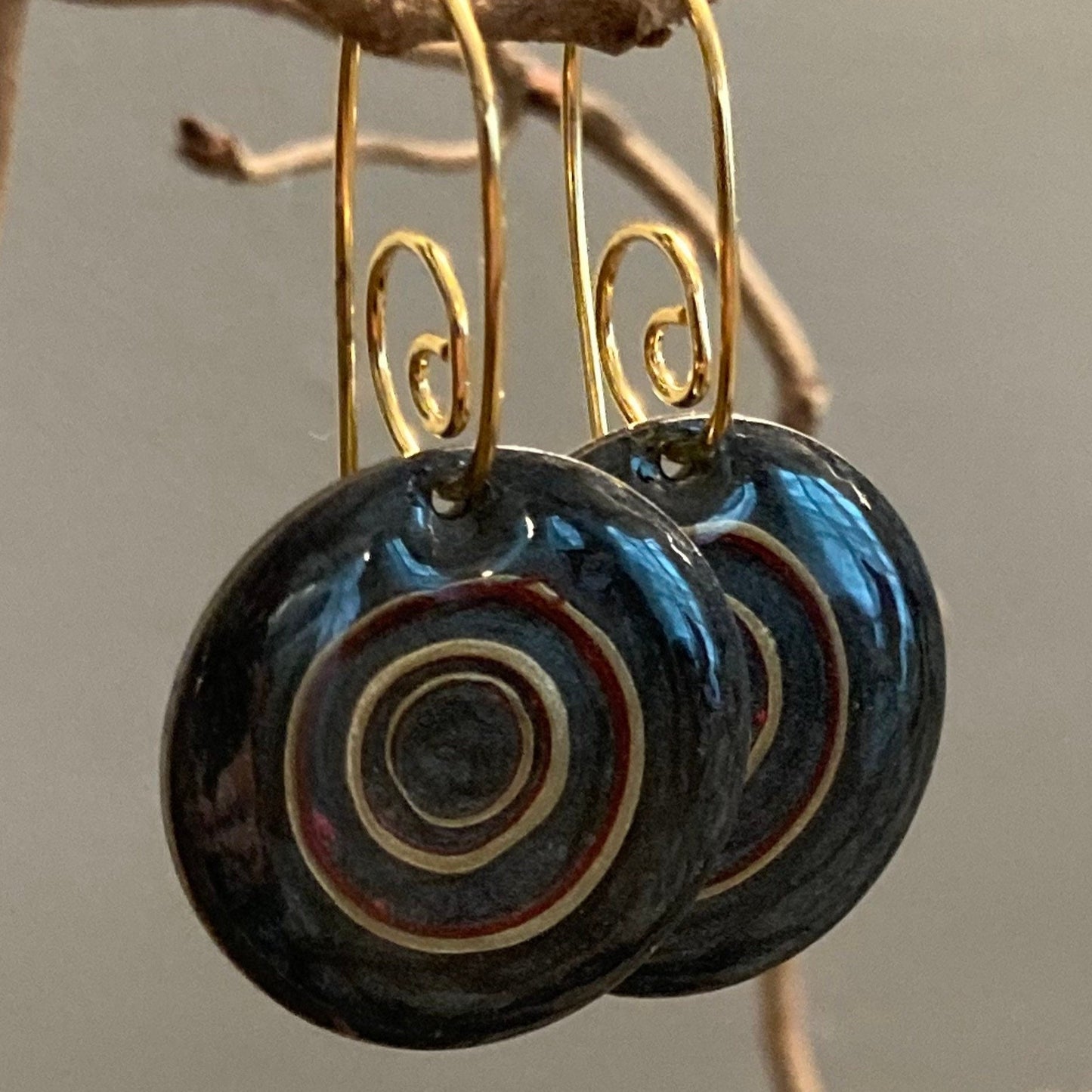 Hand painted pendant earrings on a natural brass base