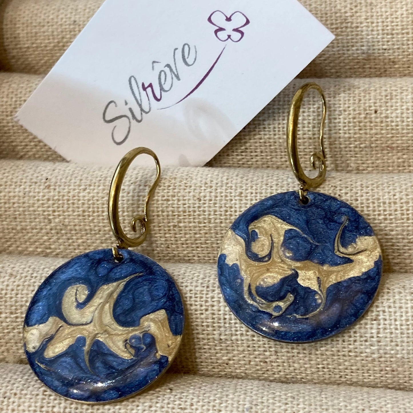 Hand painted pendant earrings on a natural brass base - Beauty in asymmetries