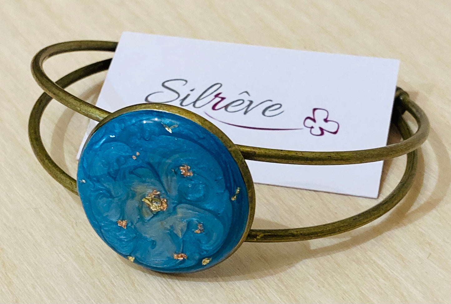 Bronze bracelet with hand-enamelled and vitrified round tray